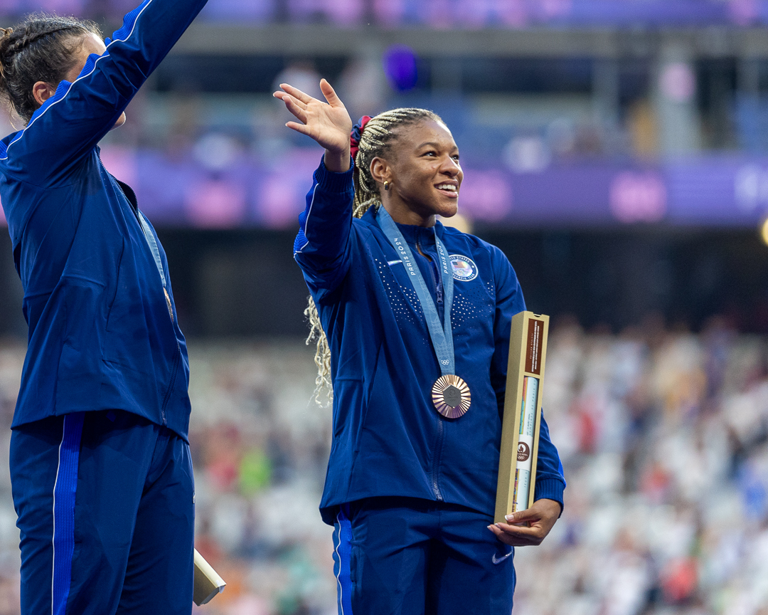 Ariana Ramsey on the Paris 2024 podium with her bronze medal
