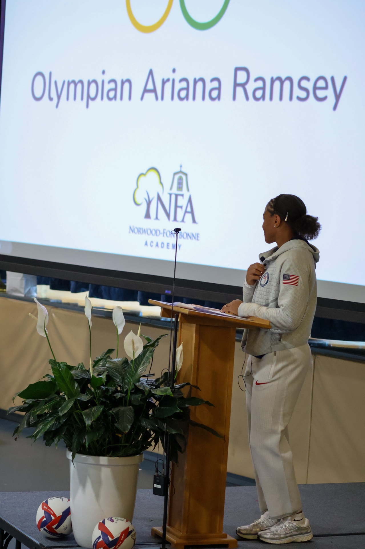 Ariana Ramsey speaking at Norwood-Fontbonne Academy